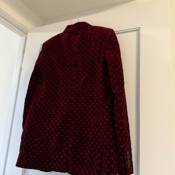 NWT Saint Laurent YSL Velvet Evening Blazer Jacket In Burgundy Sz 42 - Picture 10 of 11